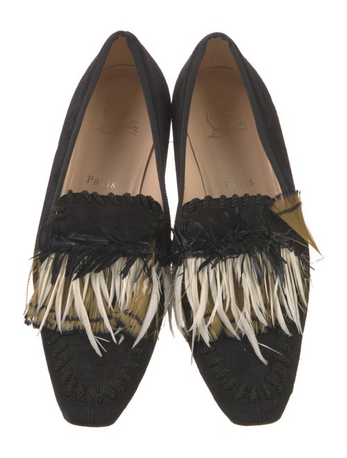 Christian Louboutin Suede Feather Trim Loafers