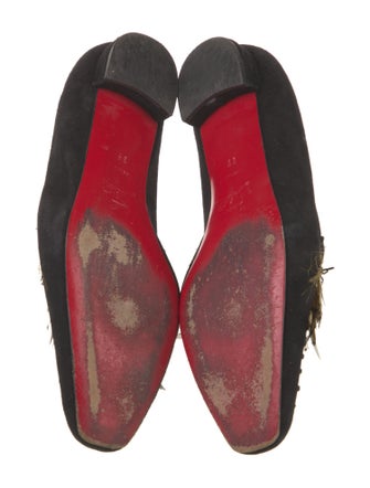 Christian Louboutin Suede Feather Trim Loafers