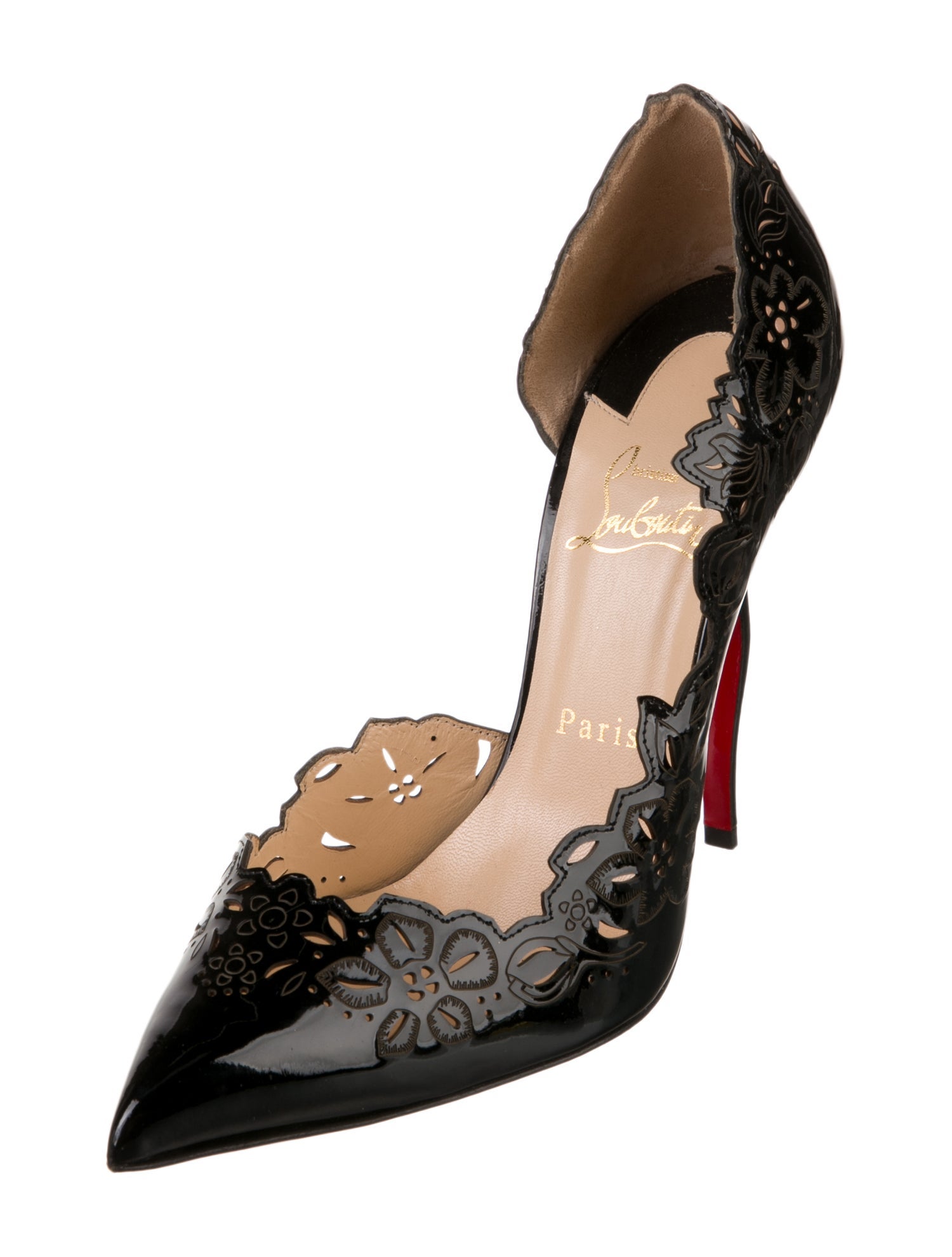 Christian Louboutin Patent Leather Lasercut Accents D'Orsay Pumps