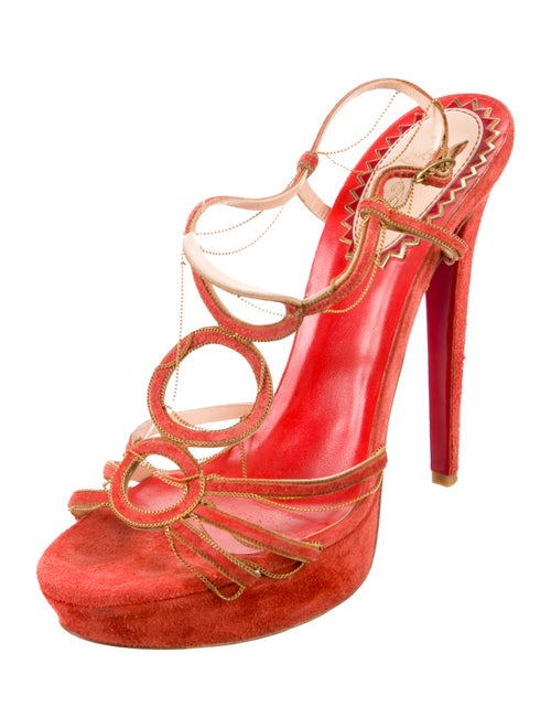 Christian Louboutin Suede Chain-Link Accents T-Strap Sandals