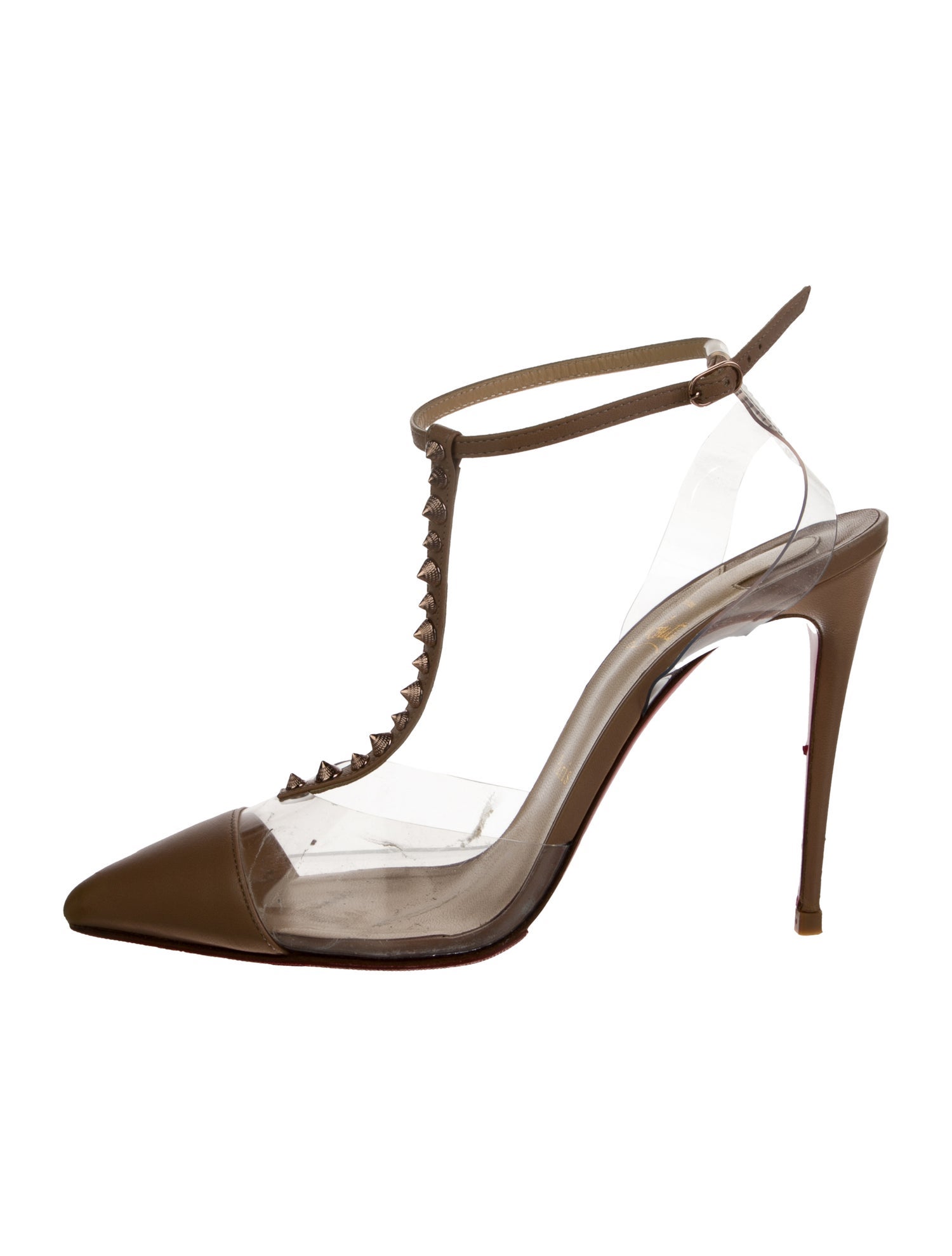 Christian Louboutin Spike Accents Leather T-Strap Pumps