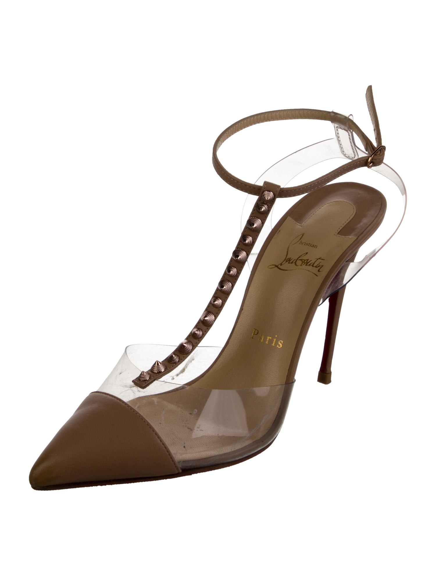 Christian Louboutin Spike Accents Leather T-Strap Pumps