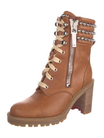Christian Louboutin Spike Accents Leather Combat Boots