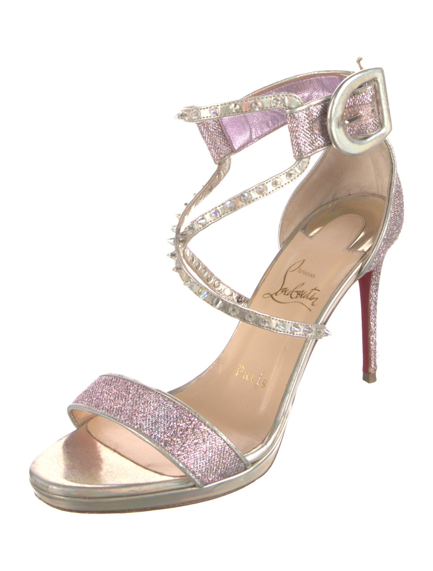 Christian Louboutin Spike Accents Glitter Sandals