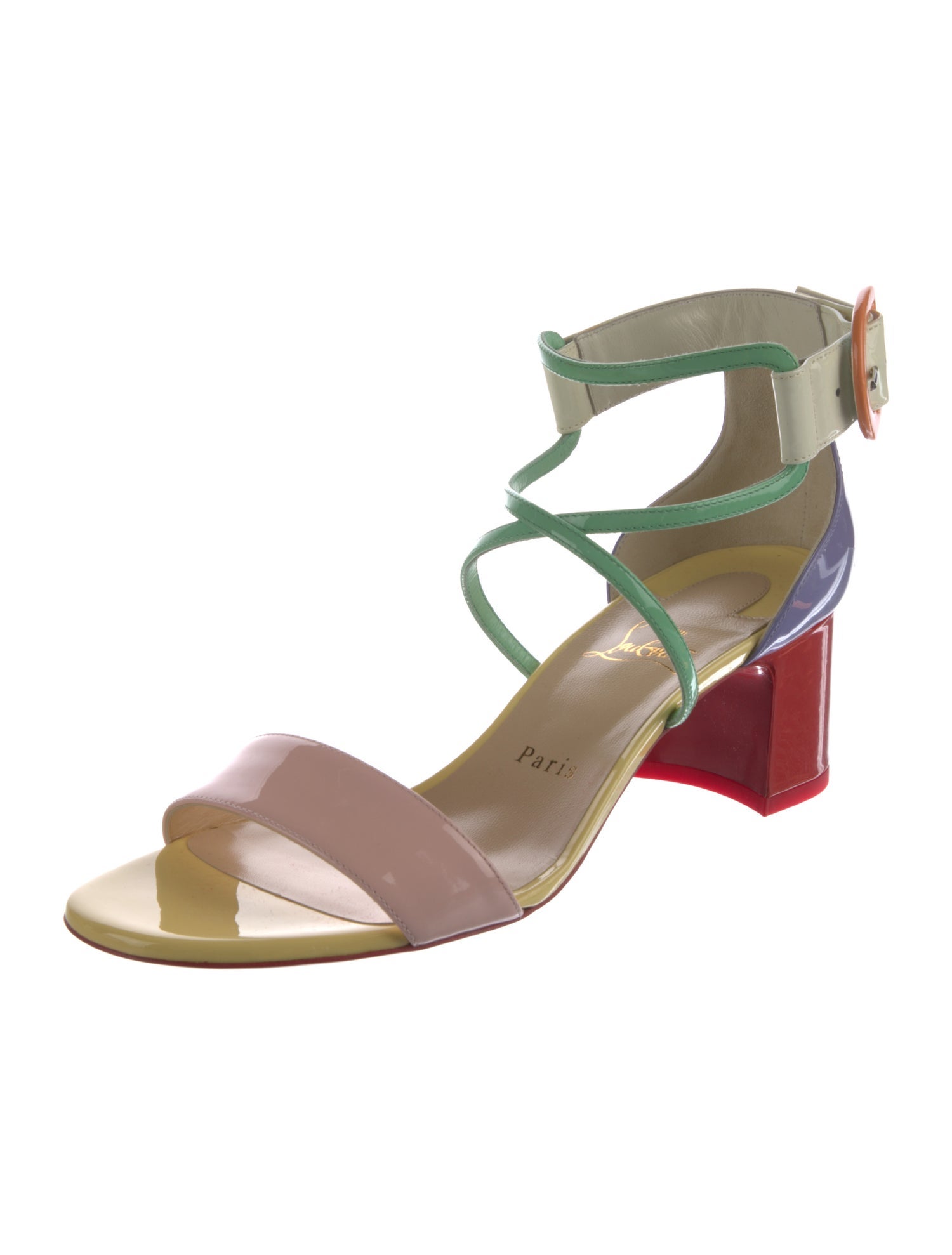 Christian Louboutin Patent Leather Leather Trim Embellishment Sandals