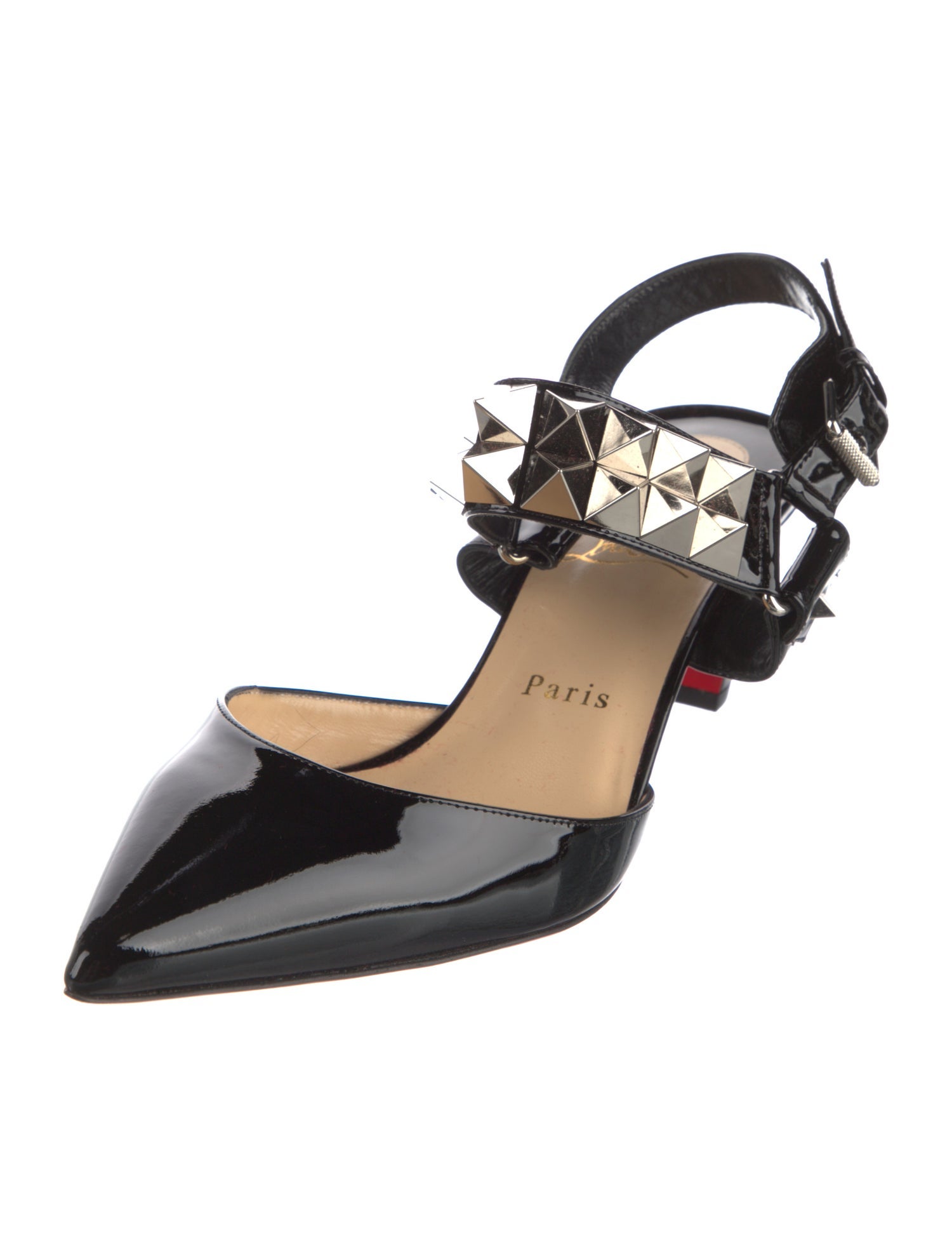 Christian Louboutin Spike Accents Patent Leather Slingback Pumps w/ Tags