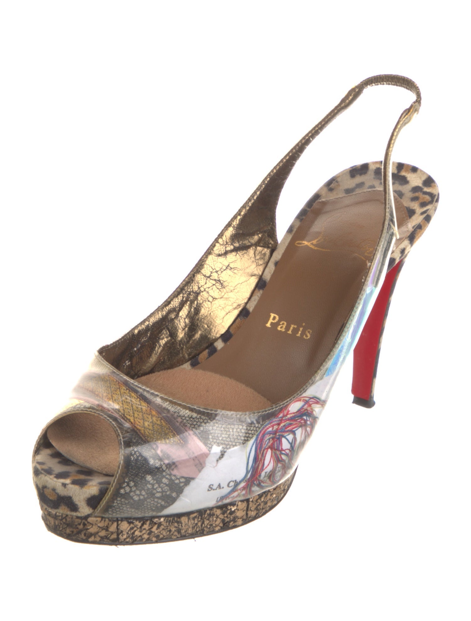 Christian Louboutin Leather Animal Print Slingback Pumps