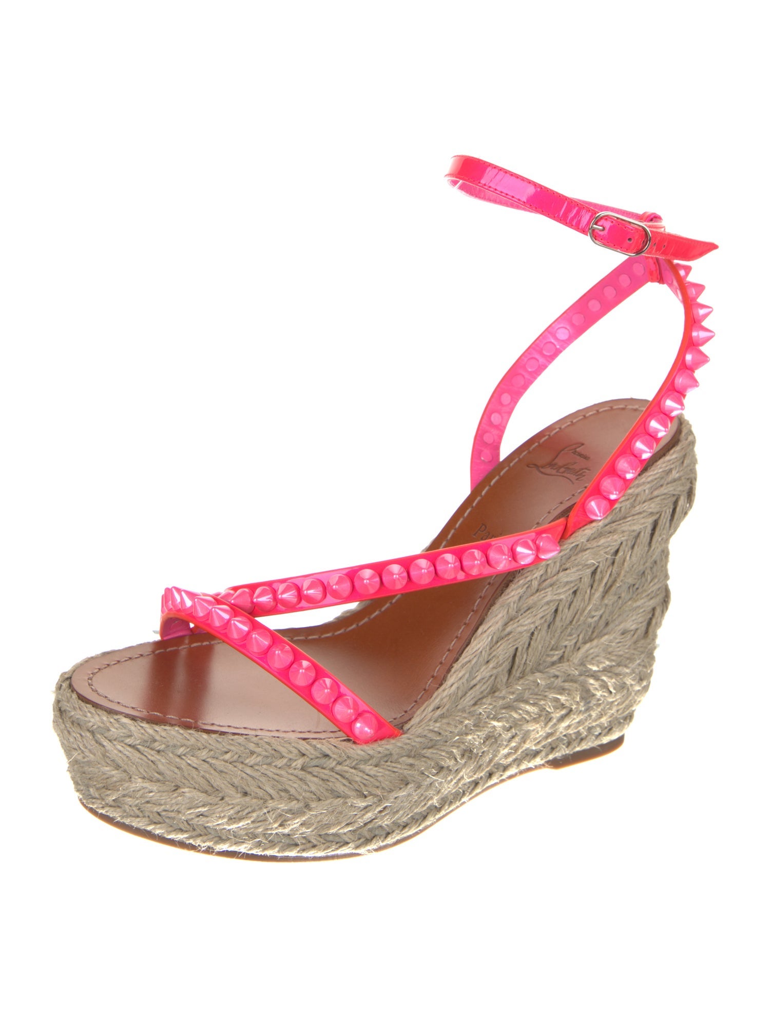 Christian Louboutin Patent Leather Studded Accents Espadrilles