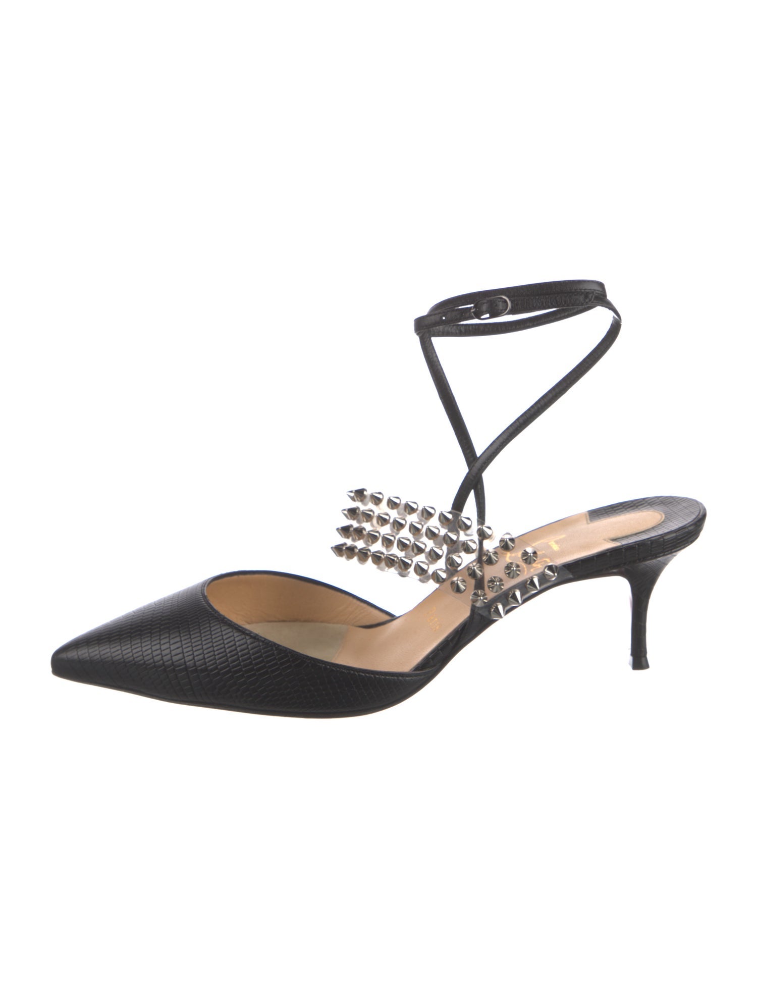 Christian Louboutin Spike Accents Embossed Leather Slingback Pumps