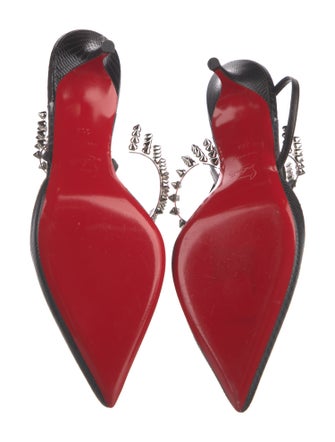Christian Louboutin Spike Accents Embossed Leather Slingback Pumps