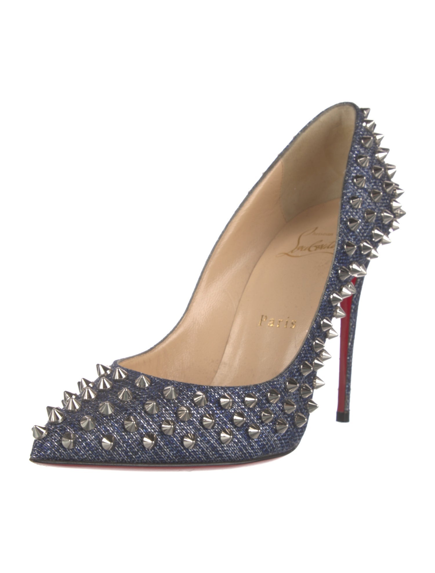 Christian Louboutin Spike Accents Denim Pumps