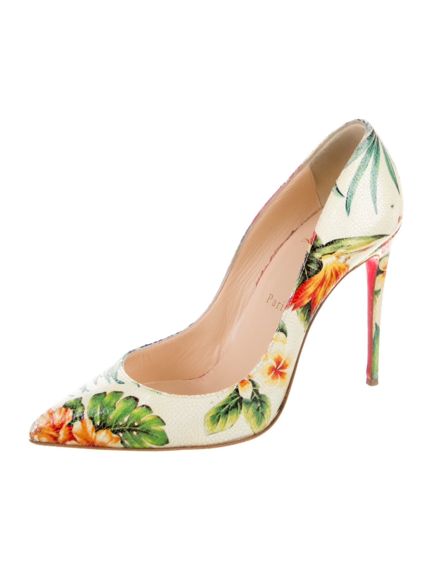 Christian Louboutin Leather Floral Print Pumps