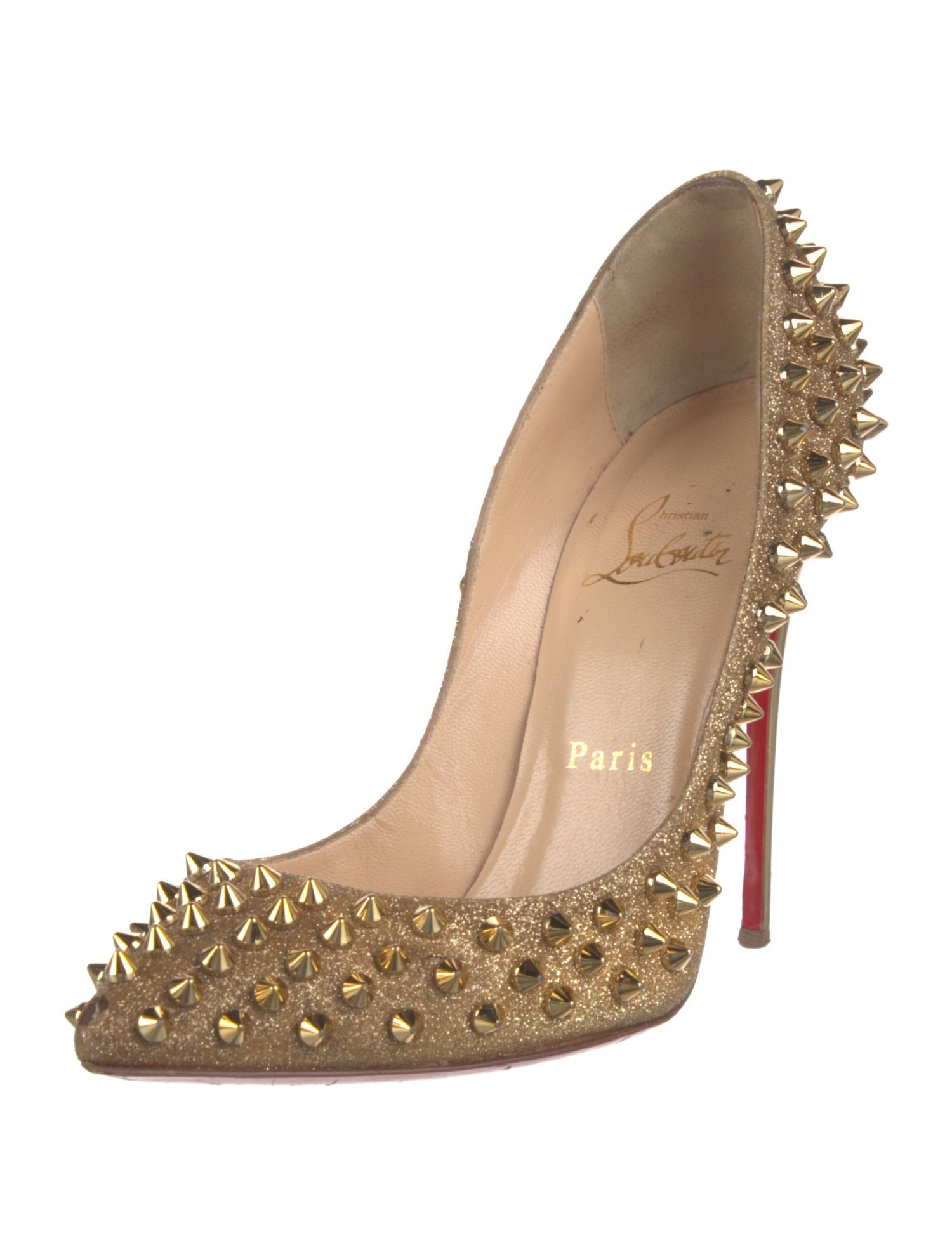 Christian Louboutin Spike Accents Glitter D'Orsay Pumps