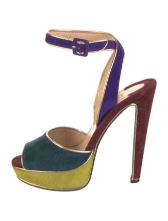 Christian Louboutin Suede Colorblock Pattern Slingback Pumps
