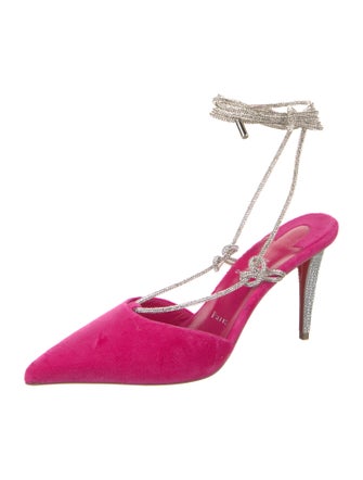 Christian Louboutin Velvet Crystal Embellishments Slingback Pumps