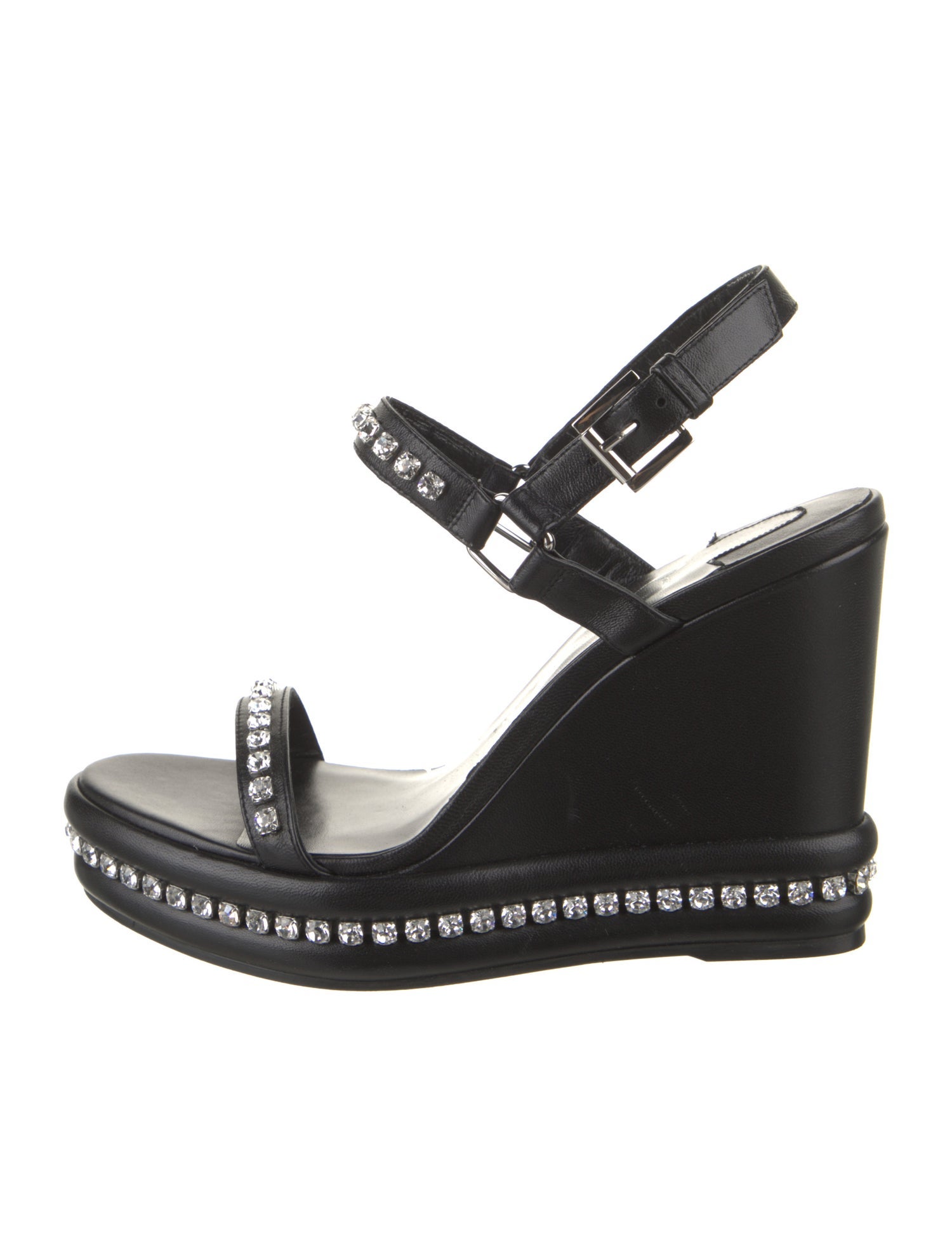 Christian Louboutin Leather Crystal Embellishments Slingback Sandals