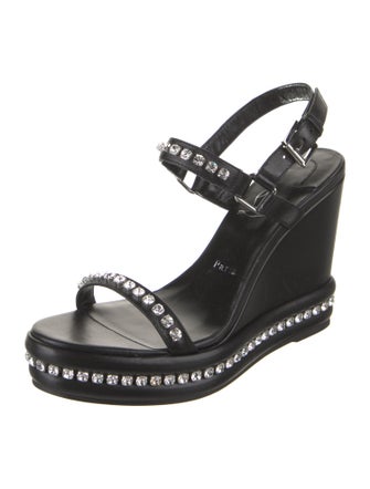 Christian Louboutin Leather Crystal Embellishments Slingback Sandals