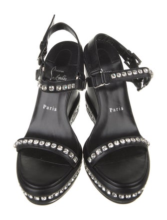 Christian Louboutin Leather Crystal Embellishments Slingback Sandals