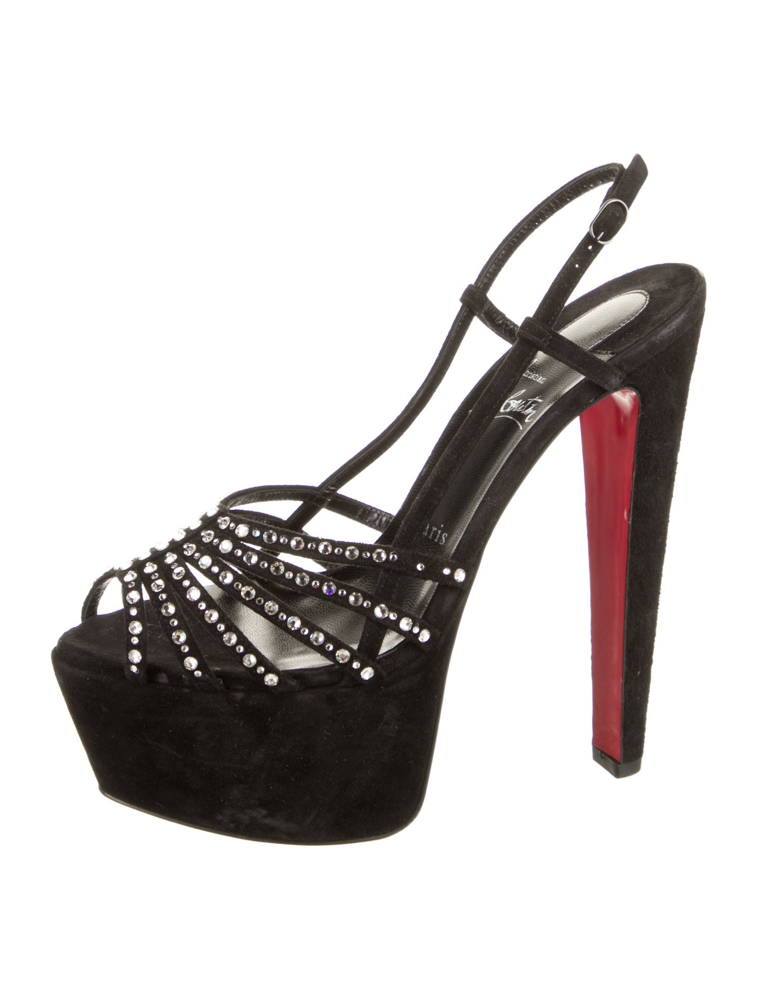 Christian Louboutin Suede Crystal Embellishments Slingback Pumps