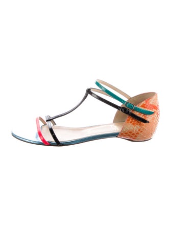 Christian Louboutin Snakeskin Animal Print T-Strap Sandals