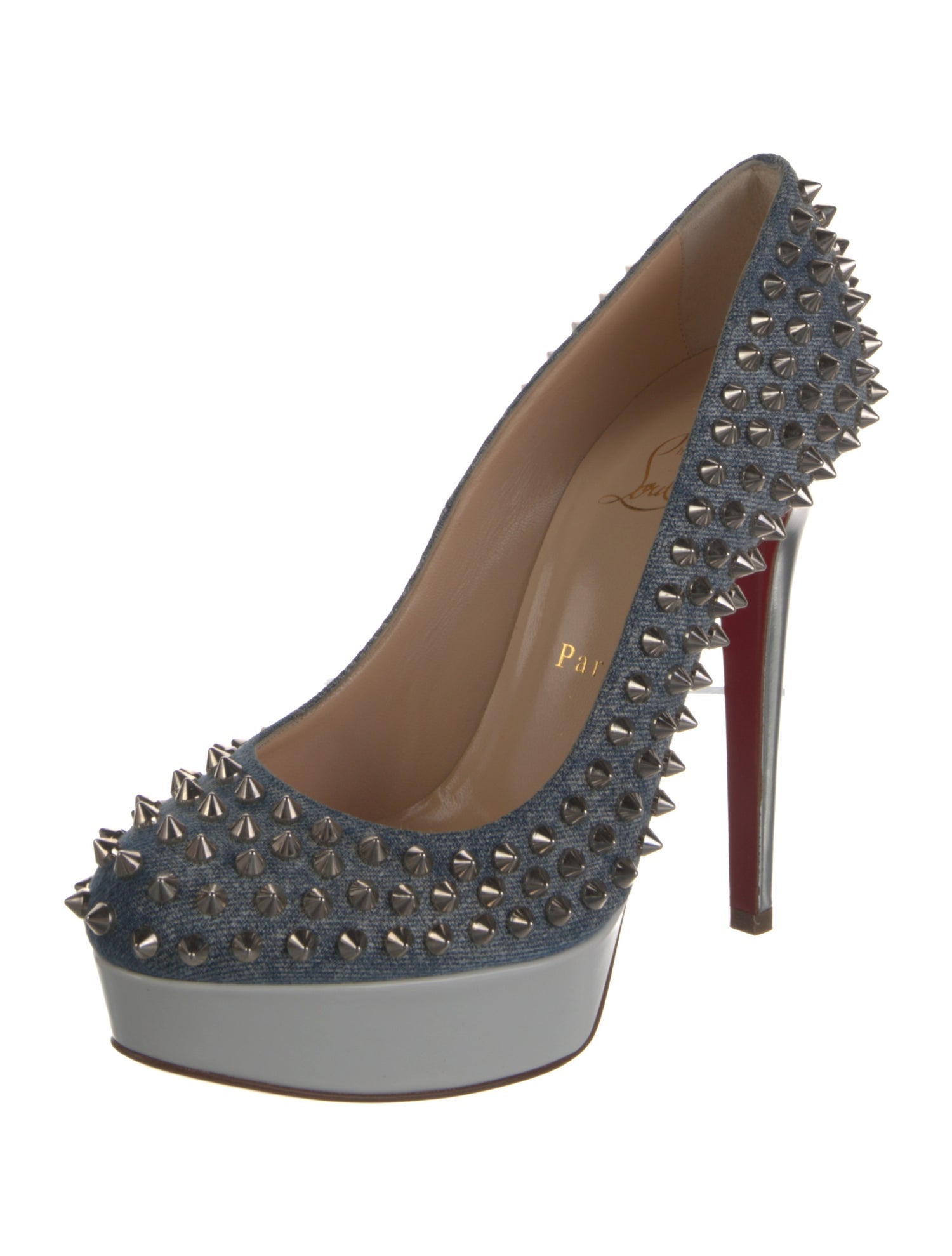 Christian Louboutin Bianca Spikes 140 Denim Pumps