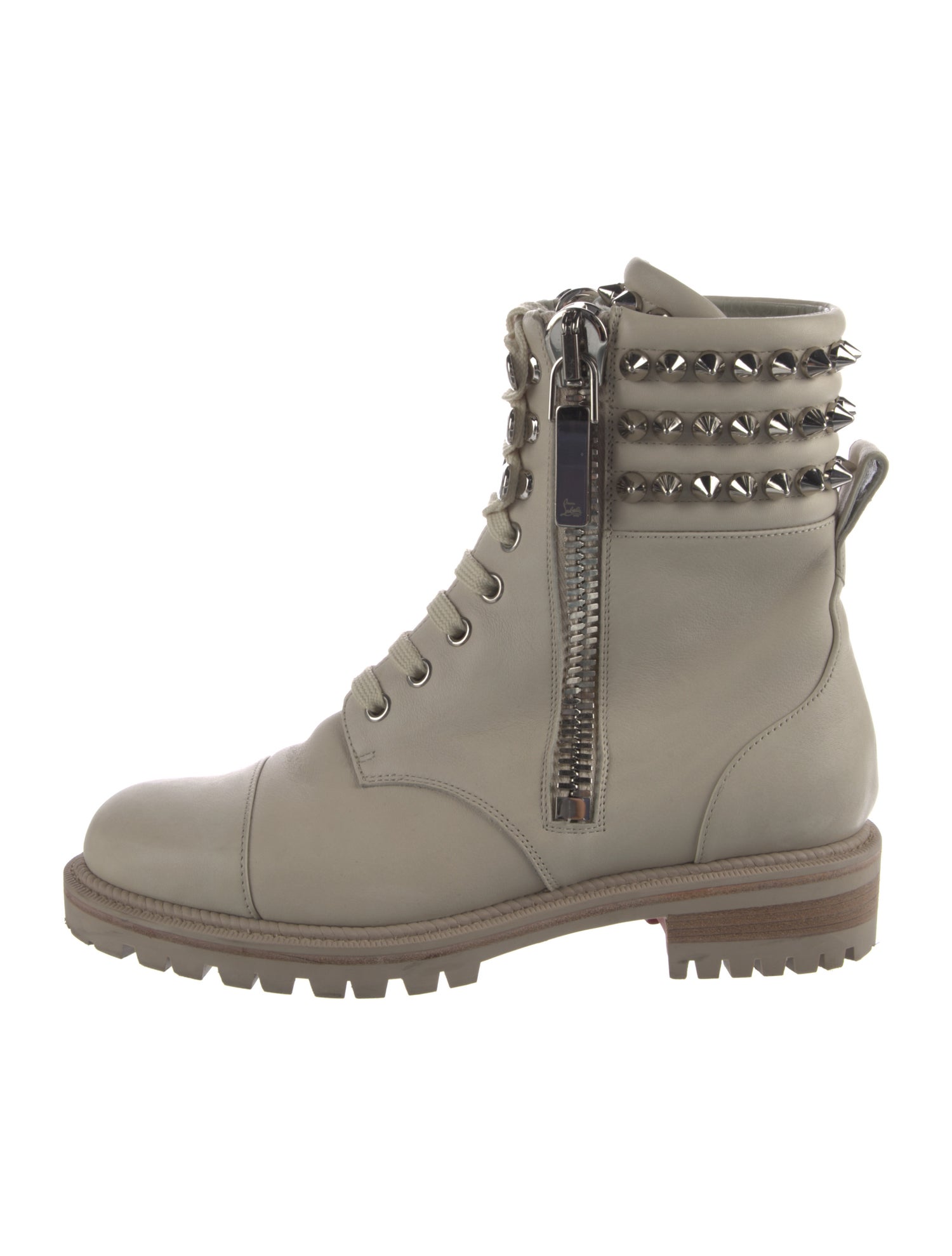 Christian Louboutin Leather Studded Accents Combat Boots