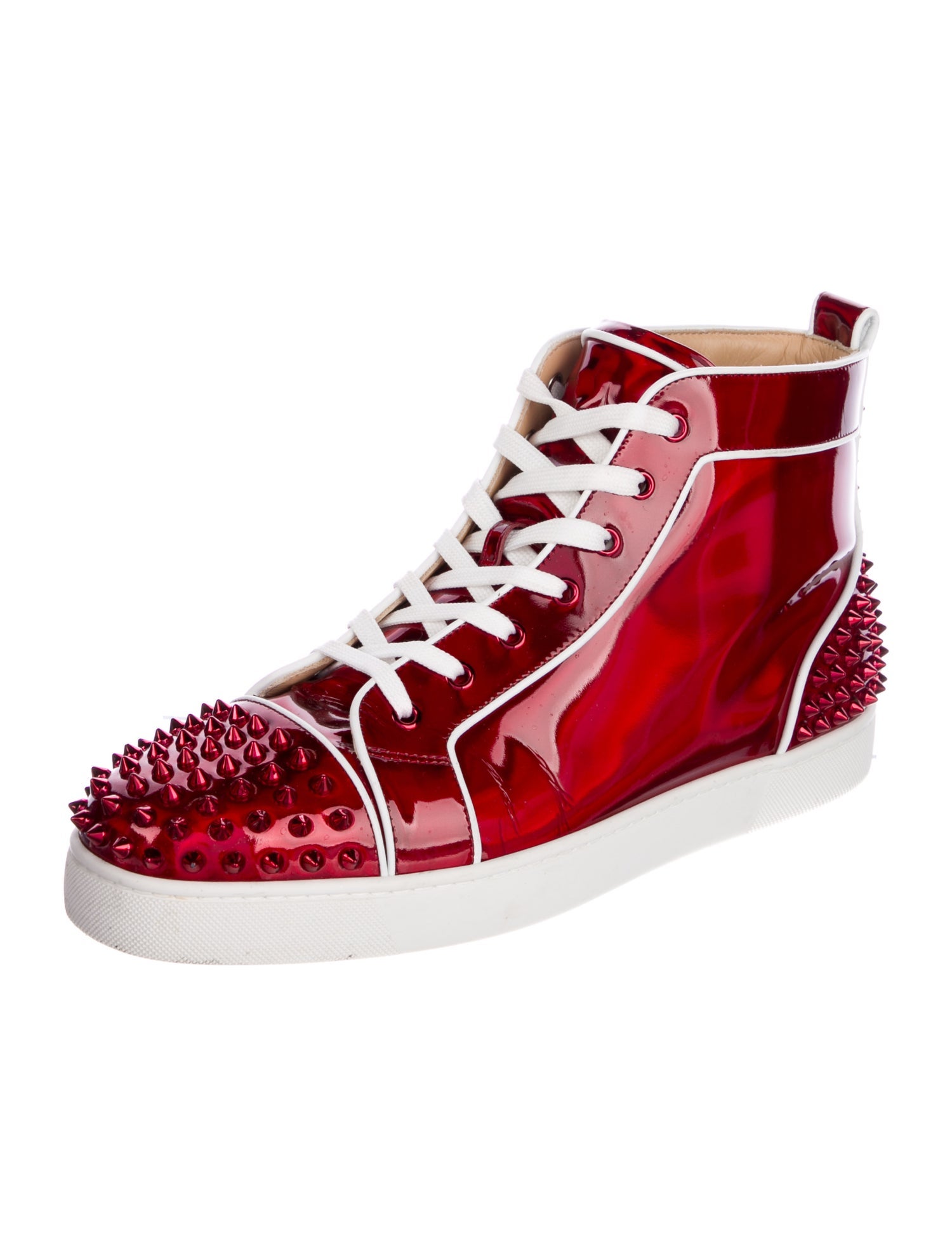 Christian Louboutin Spike Accents Patent Leather Sneakers