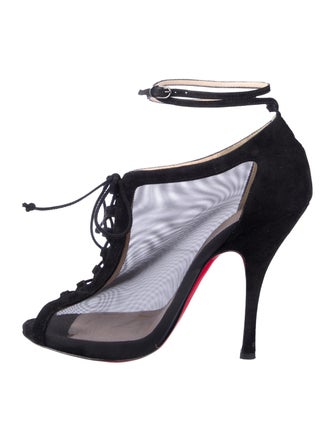 Christian Louboutin Lace Mesh Accents T-Strap Pumps