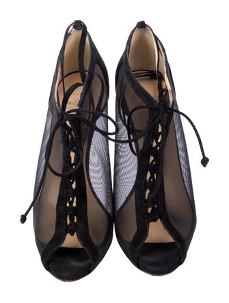 Christian Louboutin Lace Mesh Accents T-Strap Pumps