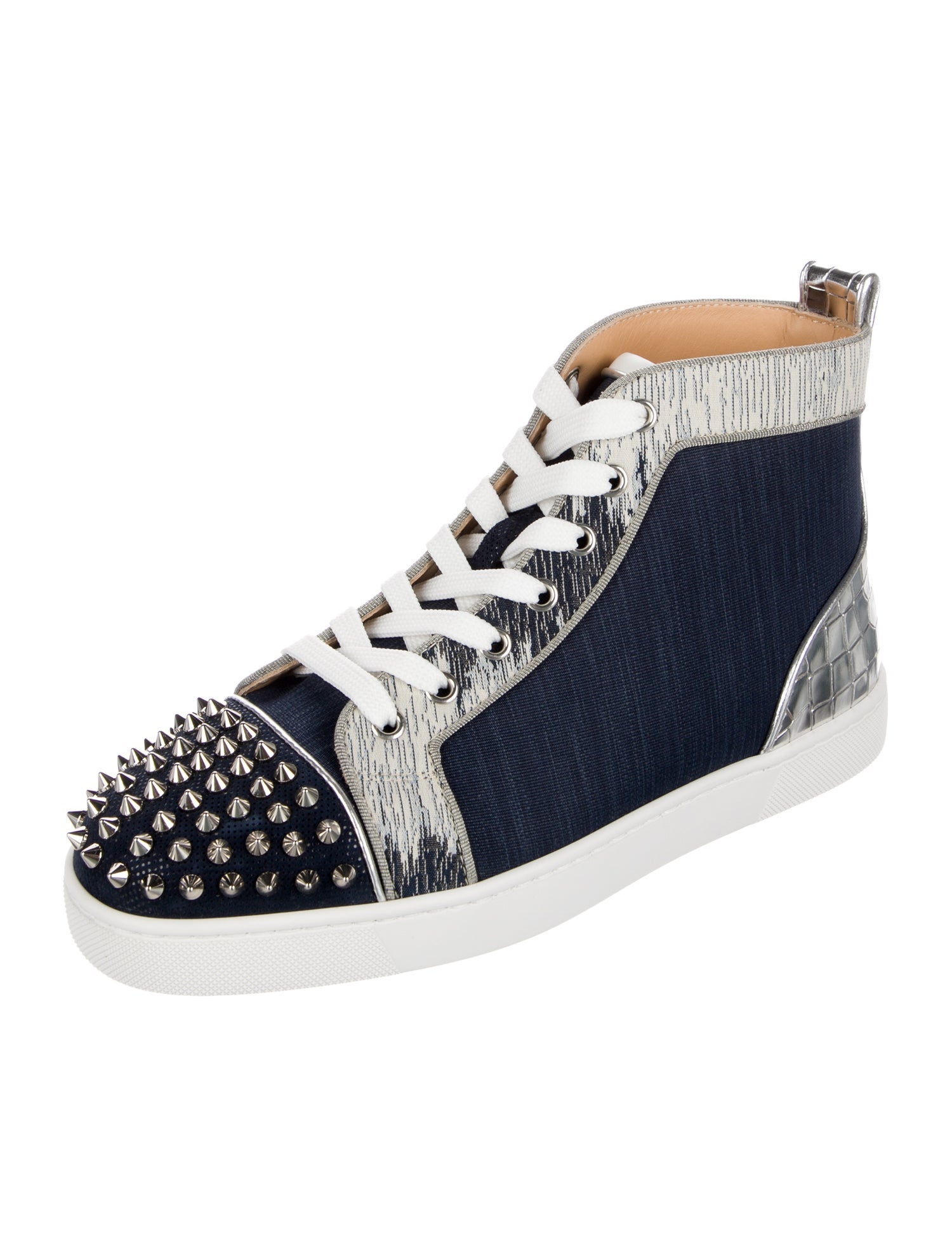 Christian Louboutin Spike Accents Colorblock Pattern Sneakers