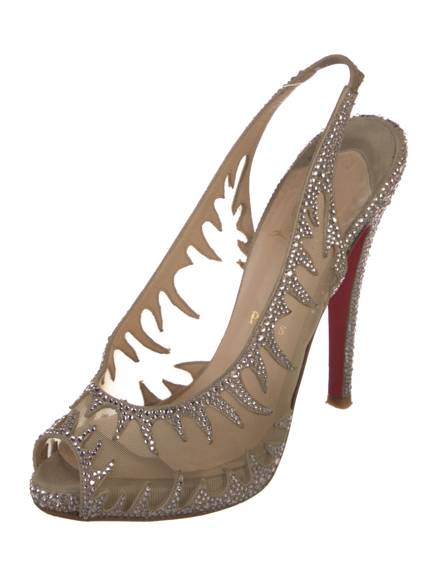 Christian Louboutin Mesh Crystal Embellishments Slingback Pumps