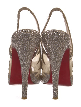 Christian Louboutin Mesh Crystal Embellishments Slingback Pumps