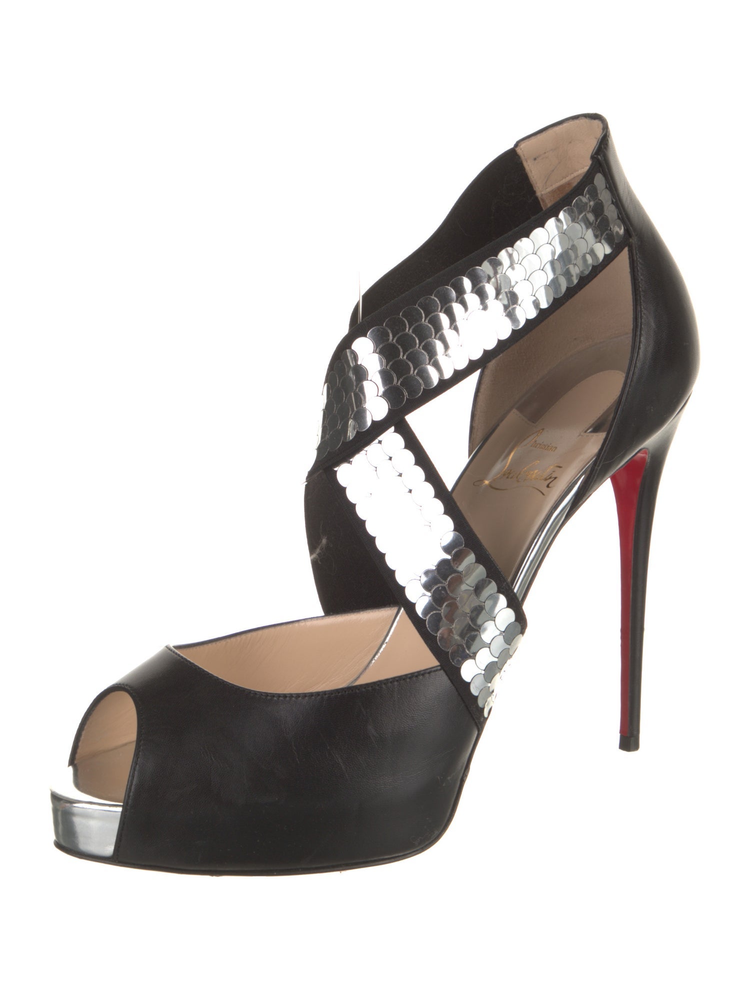 Christian Louboutin Leather Sequin Embellishments D'Orsay Pumps