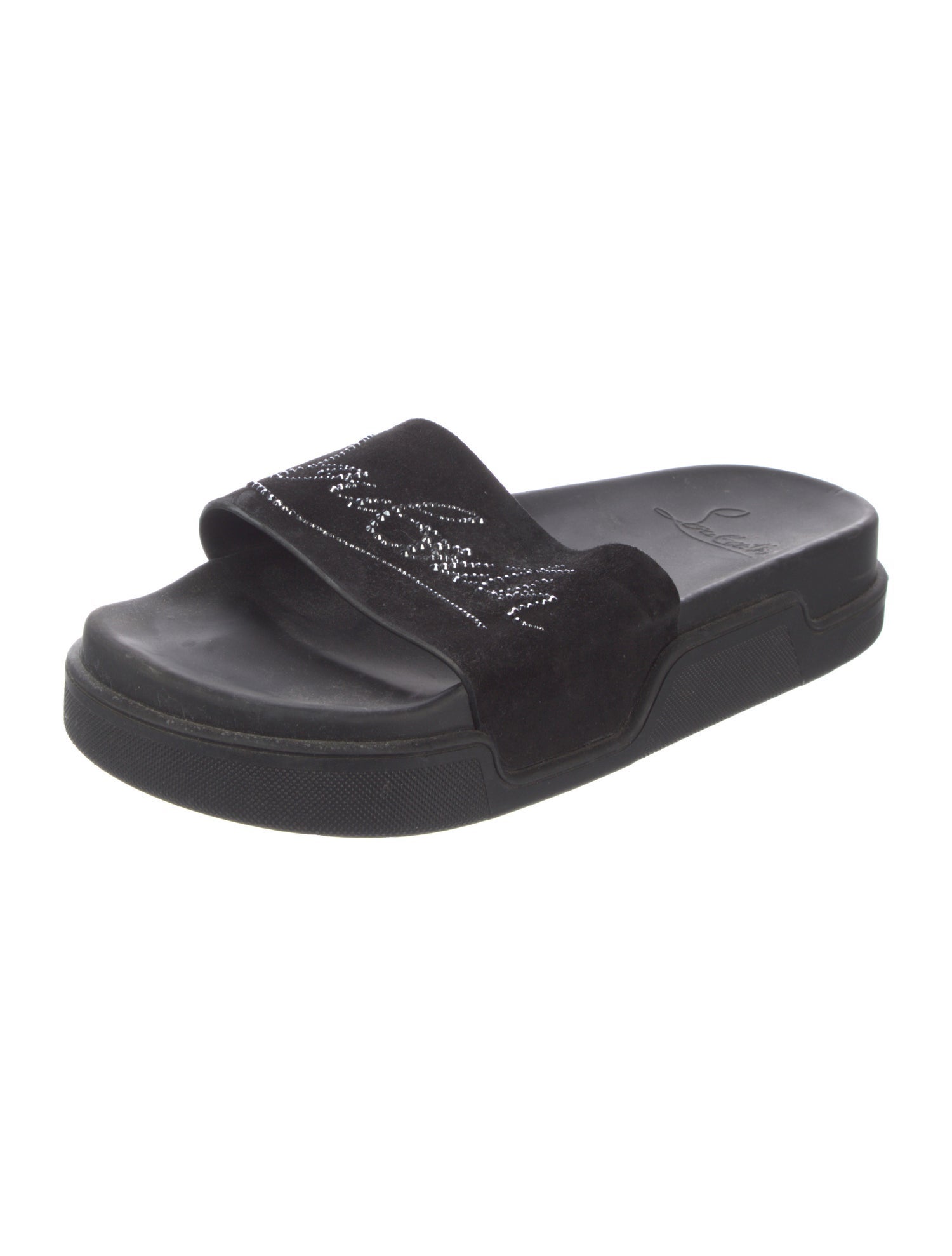 Christian Louboutin Suede Crystal Embellishments Slides