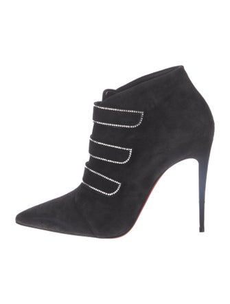 Christian Louboutin Suede Crystal Embellishments Lace-Up Boots