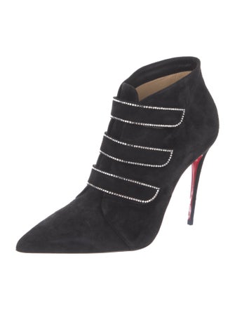 Christian Louboutin Suede Crystal Embellishments Lace-Up Boots