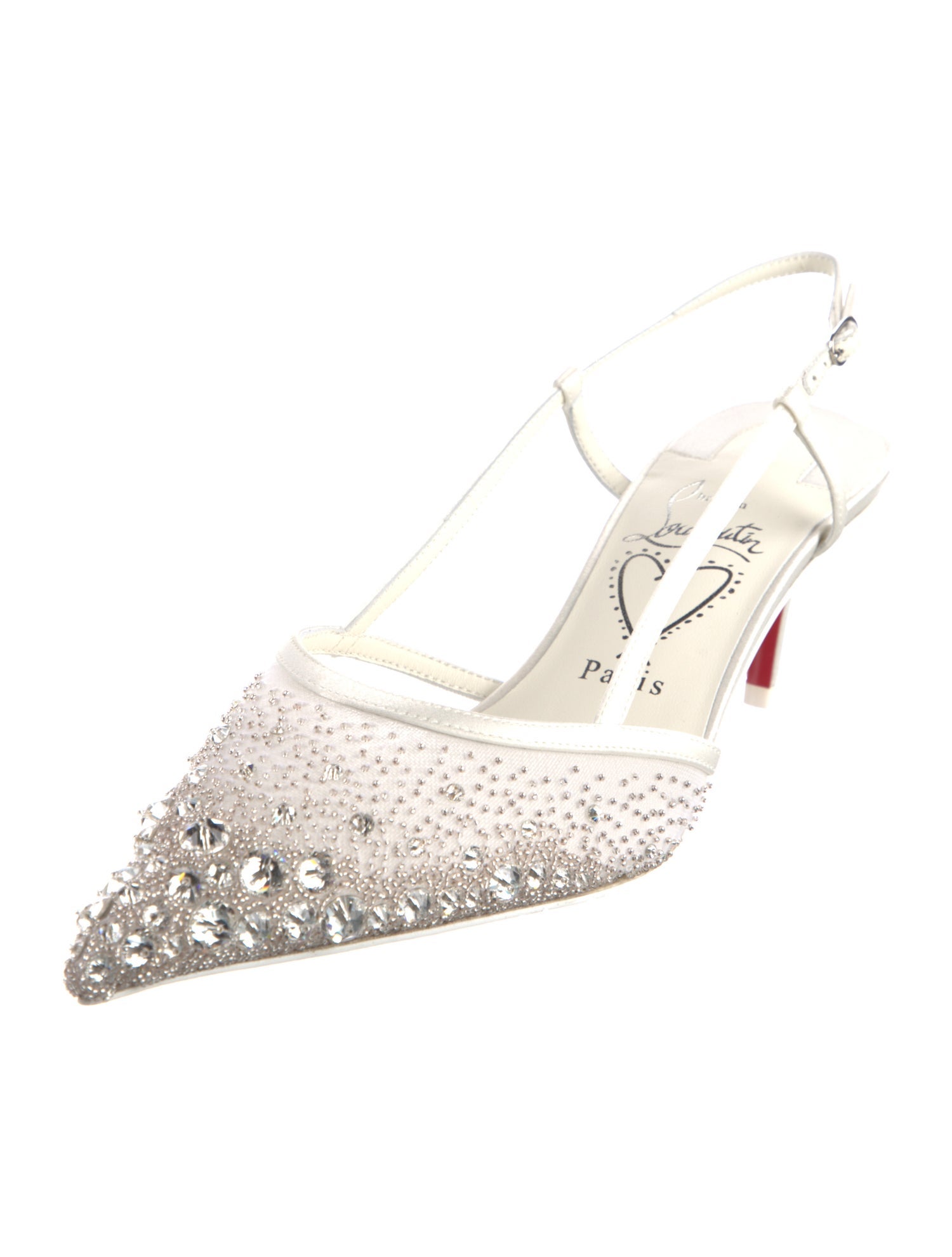 Christian Louboutin Satin Crystal Embellishments Slingback Pumps w/ Tags