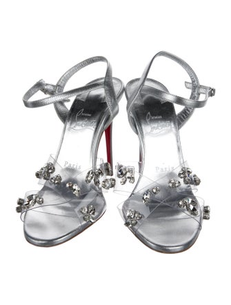Christian Louboutin Leather Crystal Embellishments T-Strap Sandals