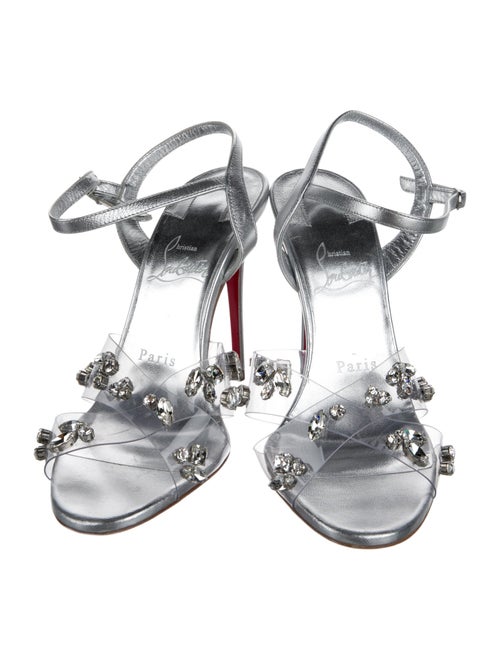 Christian Louboutin Leather Crystal Embellishments T-Strap Sandals