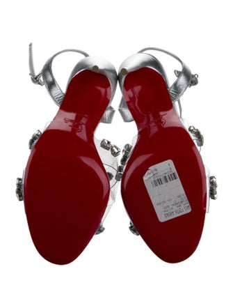 Christian Louboutin Leather Crystal Embellishments T-Strap Sandals
