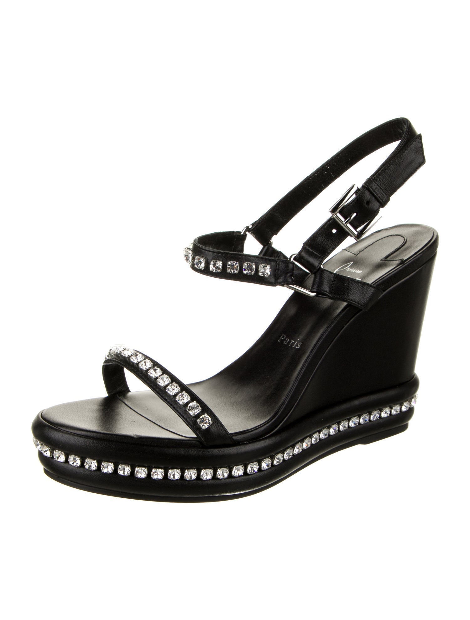 Christian Louboutin Leather Crystal Embellishments Slingback Sandals