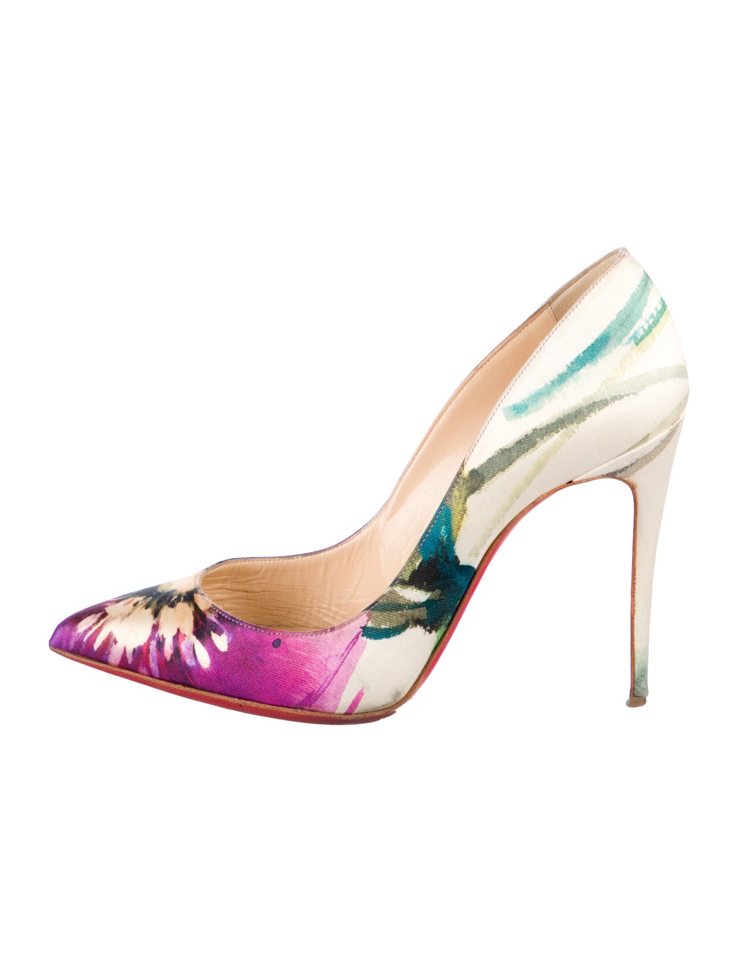 Christian Louboutin Satin Floral Print Slingback Pumps