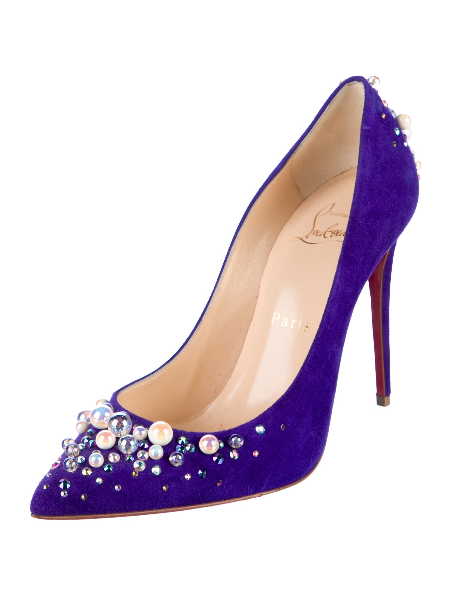 Christian Louboutin Suede Crystal Embellishments Pumps