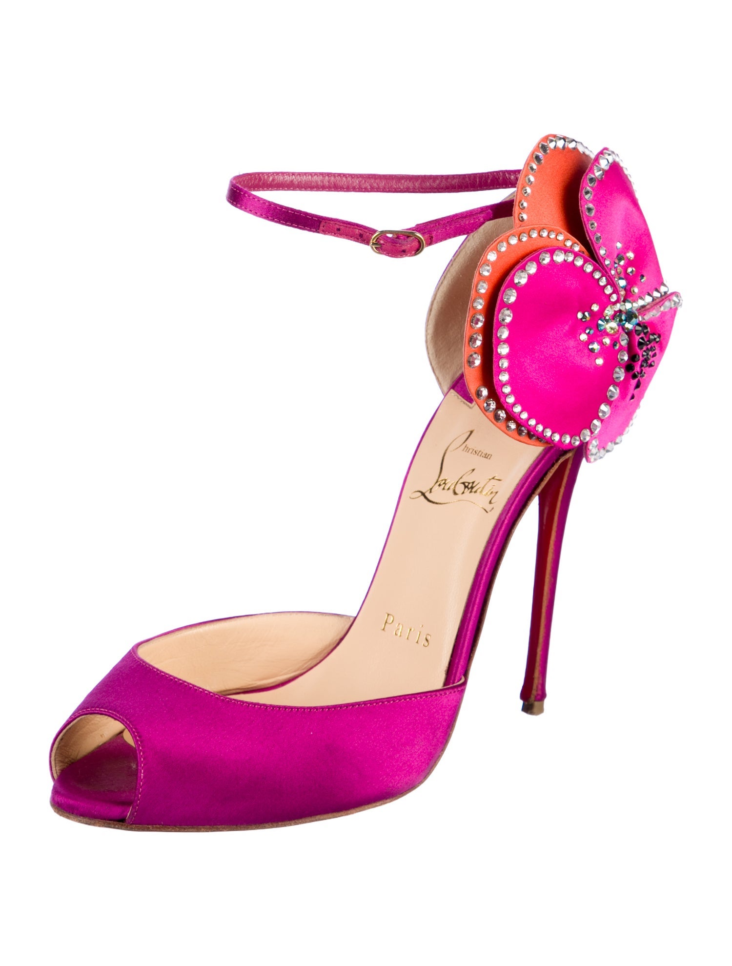 Christian Louboutin Satin Crystal Embellishments D'Orsay Pumps