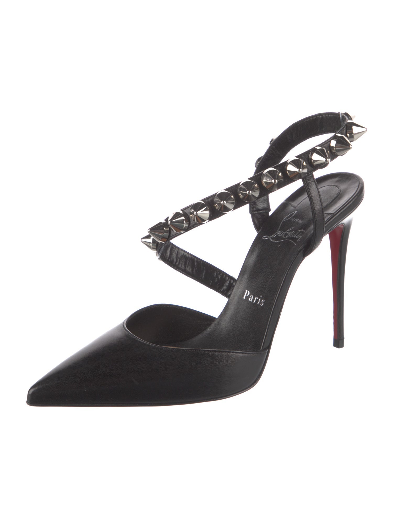 Christian Louboutin Spike Accents Leather Slingback Pumps