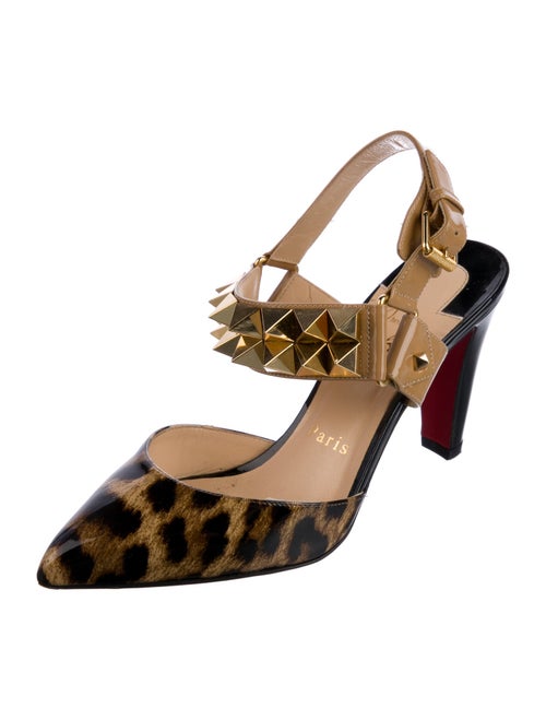 Christian Louboutin Spike Accents Patent Leather Slingback Pumps