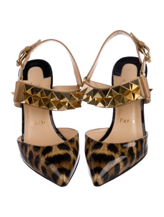 Christian Louboutin Spike Accents Patent Leather Slingback Pumps