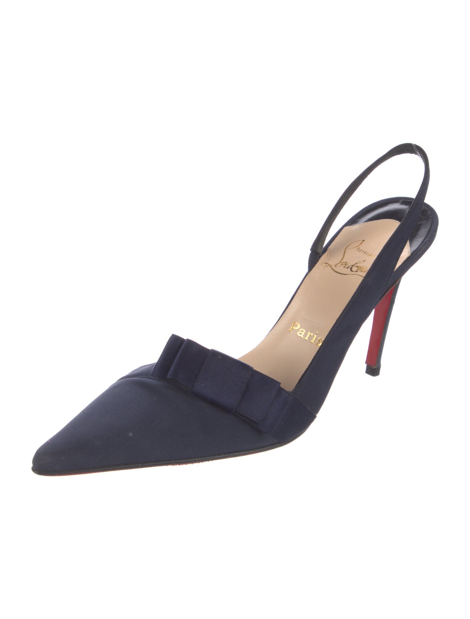 Christian Louboutin Satin Bow Accents Slingback Pumps