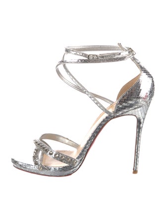 Christian Louboutin Spike Accents Snakeskin Sandals