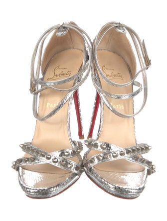 Christian Louboutin Spike Accents Snakeskin Sandals
